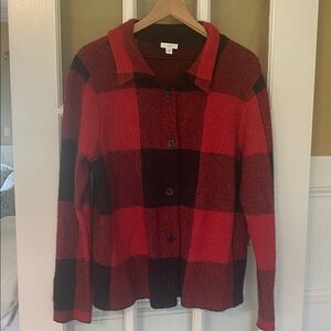 J. Jill Red and Black Knit Sweater